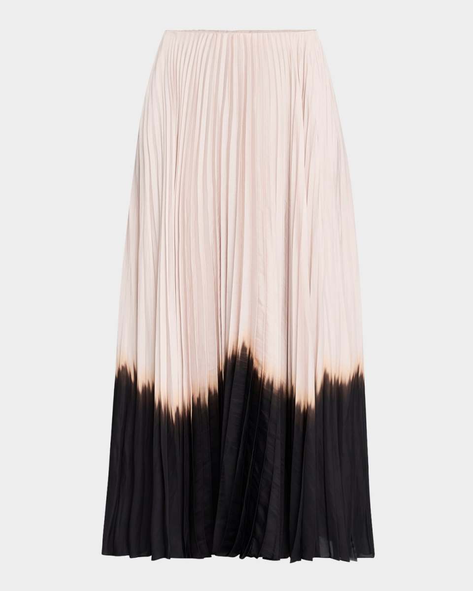 Tatum Pleated Contrast-Hem Midi Skirt